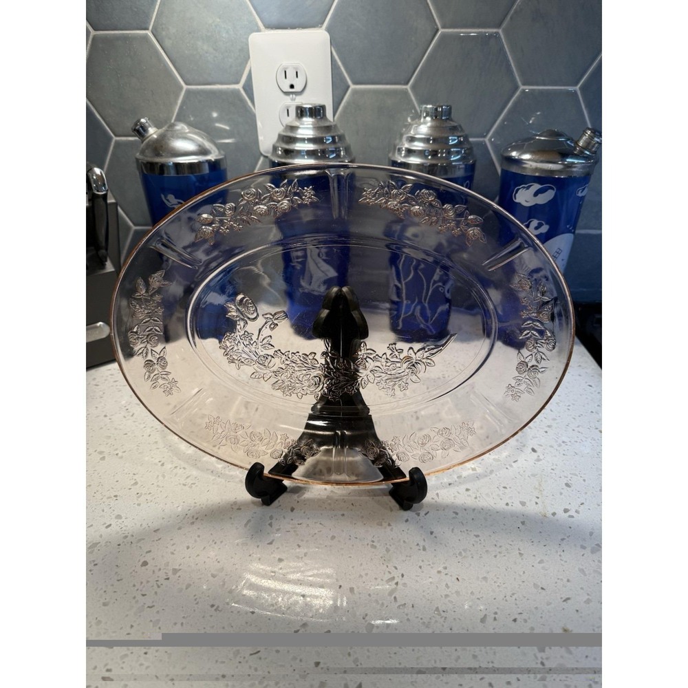Federal Sharon Cabbage Rose Pink 12 1/2" Oval Platter Depression Glass